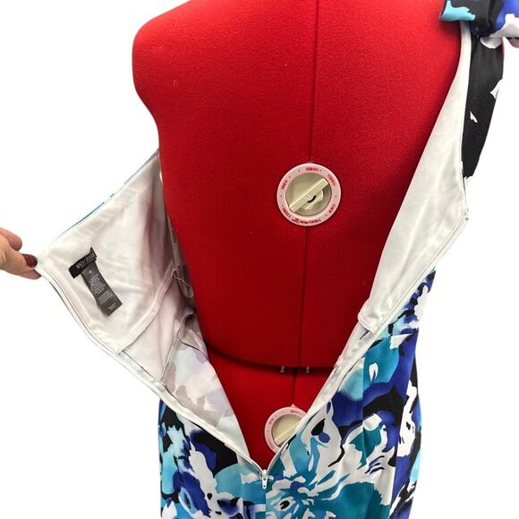 Bisou Bisou Blue Black Floral One Shoulder Wrap Dress Women 16 - Picture 7 of 10